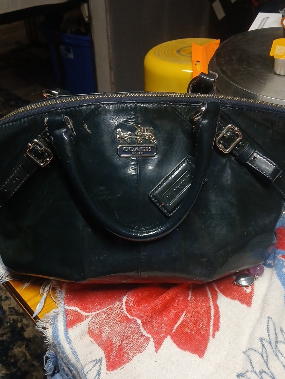 Coach Glossy Patent Satchel in Deep Green